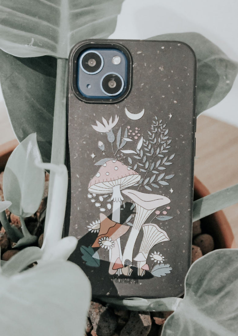 Eco Friendly Phone Case For iPhone Black Mushrooms